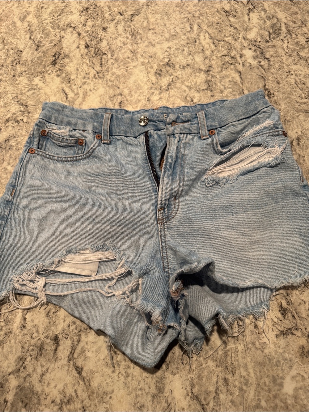 American Eagle Outfitters Light Blue Distressed Denim Shorts